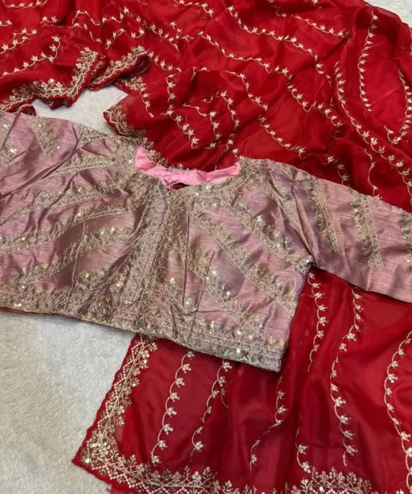 Tabby Silk Embroidery Sequence Work Saree TS30