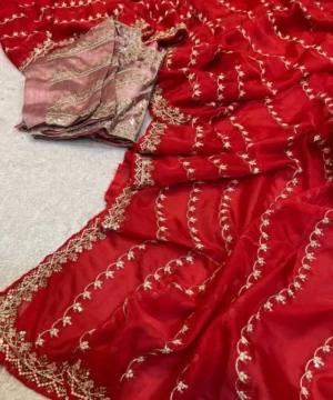 Tabby Silk Embroidery Sequence Work Saree TS30