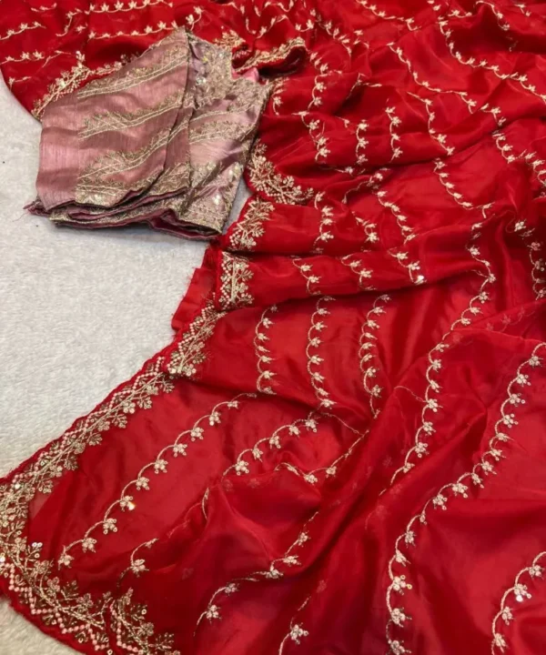 Tabby Silk Embroidery Sequence Work Saree TS30