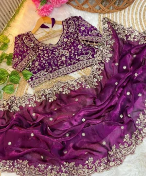 Soft Fandy Satin Saree With Heavy Embroidery and Sequence Work SF36