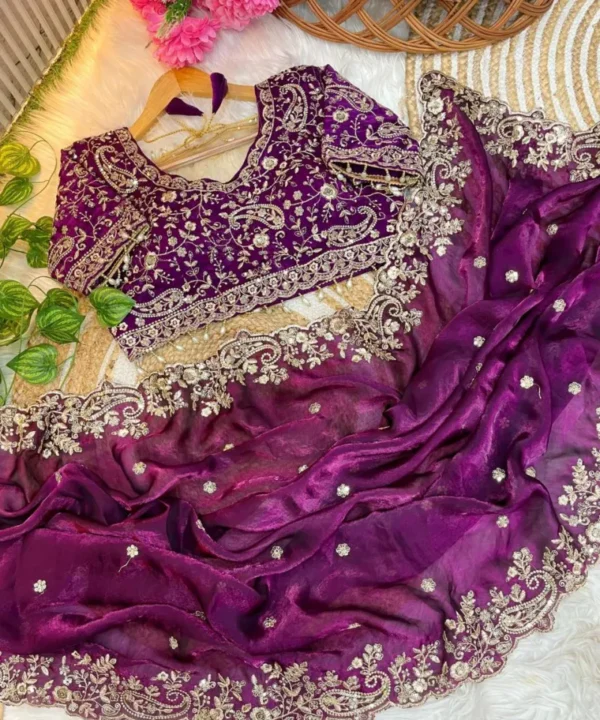 fandy Soft Fandy Satin Saree With Heavy Embroidery and Sequence Work SF36