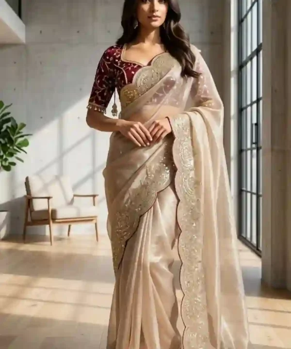 Pure Soft Chiffon Fabric With Amazing Embroidery Saree