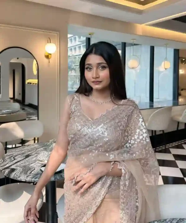 Pure Soft Net Sequence Work Saree | Indian Party Wear (With Blouse Piece)