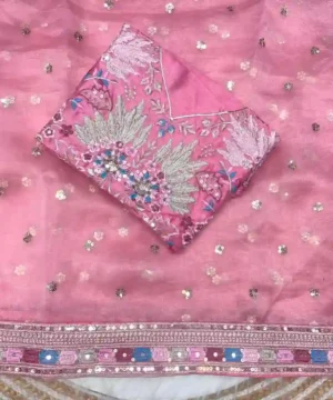 Soft Organza Silk Embroidery and Sequence Work Saree