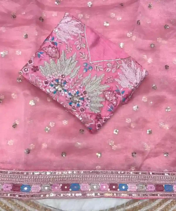 Soft Organza Silk Embroidery and Sequence Work Saree