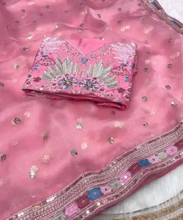 Soft Organza Silk Embroidery and Sequence Work Saree