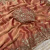 Beautiful Frendy Chiffon Sequence Work Saree | Heavy Sequins Blouse (Unstitched)