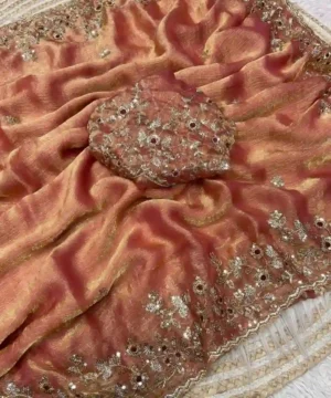 Beautiful Frendy Chiffon Sequence Work Saree | Heavy Sequins Blouse (Unstitched)