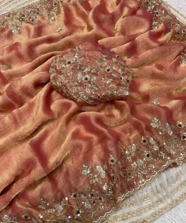 Beautiful Frendy Chiffon Sequence Work Saree | Heavy Sequins Blouse (Unstitched)