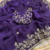 Beautiful Frendy Chiffon Sequence Work Saree | Heavy Sequins Blouse (Unstitched)