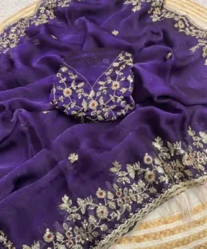 Beautiful Frendy Chiffon Sequence Work Saree | Heavy Sequins Blouse (Unstitched)