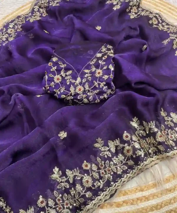 Beautiful Frendy Chiffon Sequence Work Saree | Heavy Sequins Blouse (Unstitched)