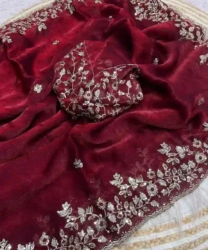 Beautiful Frendy Chiffon Sequence Work Saree | Heavy Sequins Blouse (Unstitched)