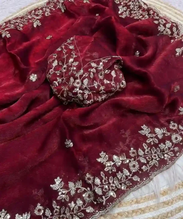 Beautiful Frendy Chiffon Sequence Work Saree | Heavy Sequins Blouse (Unstitched)