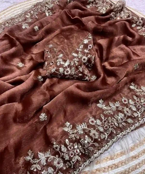 Beautiful Frendy Chiffon Sequence Work Saree | Heavy Sequins Blouse (Unstitched)