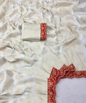 Designer Pure Khadi Dolla Cotton Saree | Sabyasachi Scallop & Kanchi Border